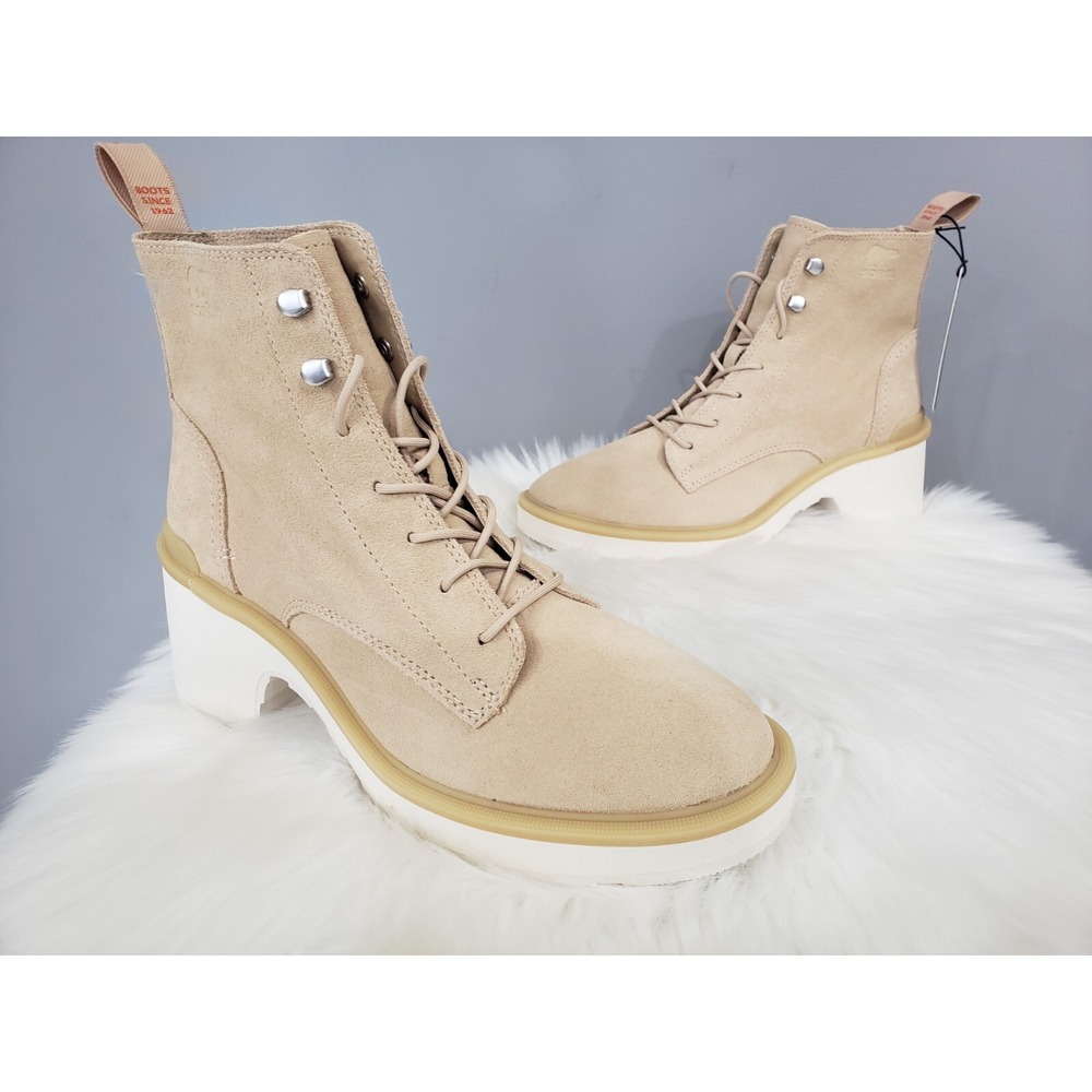 NEW SIZE 8.5 Sorel Hi-Line Heel Lace Up Waterproof Suede Ankle Boots Ceramic tan